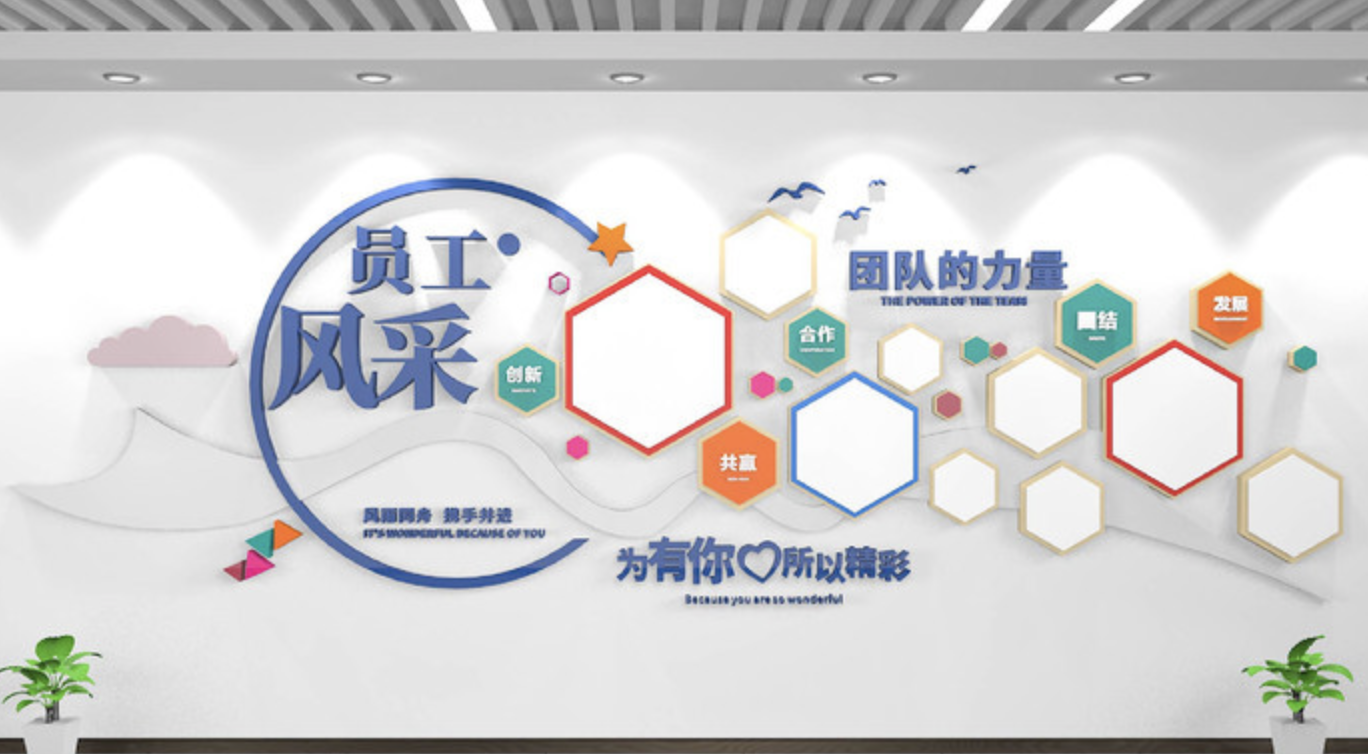 員工風(fēng)采企業(yè)文化墻公司員工照片墻